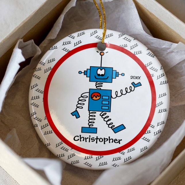 Red Robot Personalised Boy Christmas Ornament (Creator Uploaded)