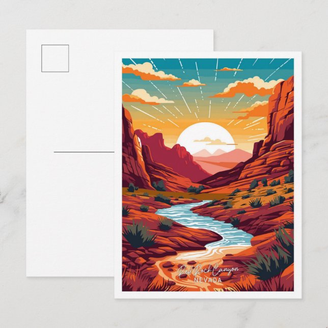 Red Rock Canyon Nevada Travel Vintage illustration Postcard (Front/Back)