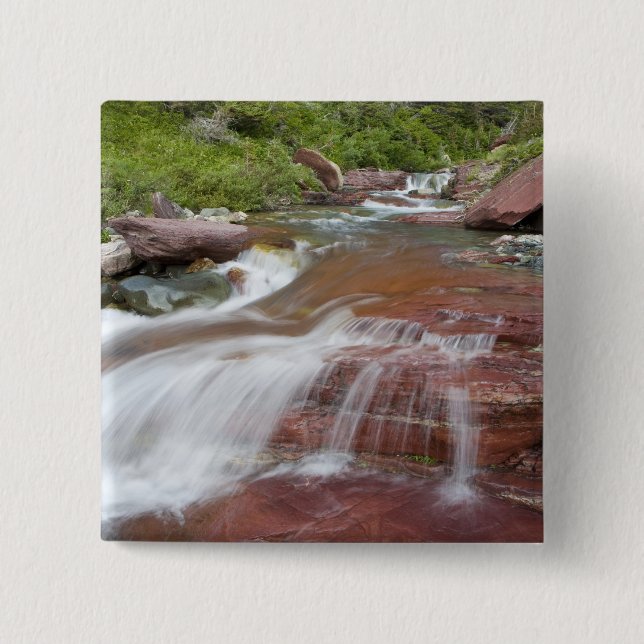 Red rock in Baring Creek in Glacier National 15 Cm Square Badge (Front)