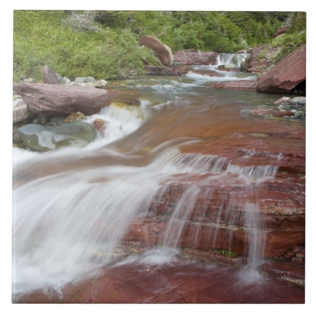 Red rock in Baring Creek in Glacier National Ceramic Tile (Front)