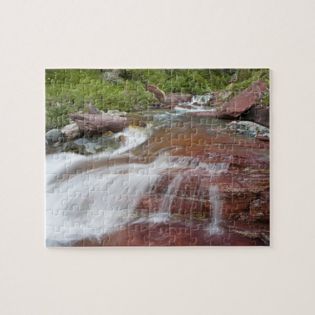 Red rock in Baring Creek in Glacier National Jigsaw Puzzle (Horizontal)