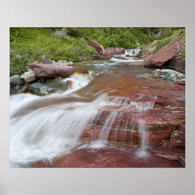 Red rock in Baring Creek in Glacier National Poster (Front)