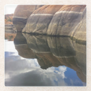 Red Rock Reflections Calm Lake Water Southwest Glass Coaster