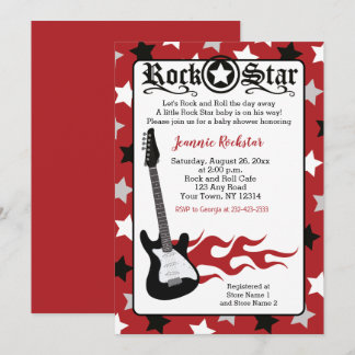Red Rock Star Guitar Rock a Bye Shower Invitations