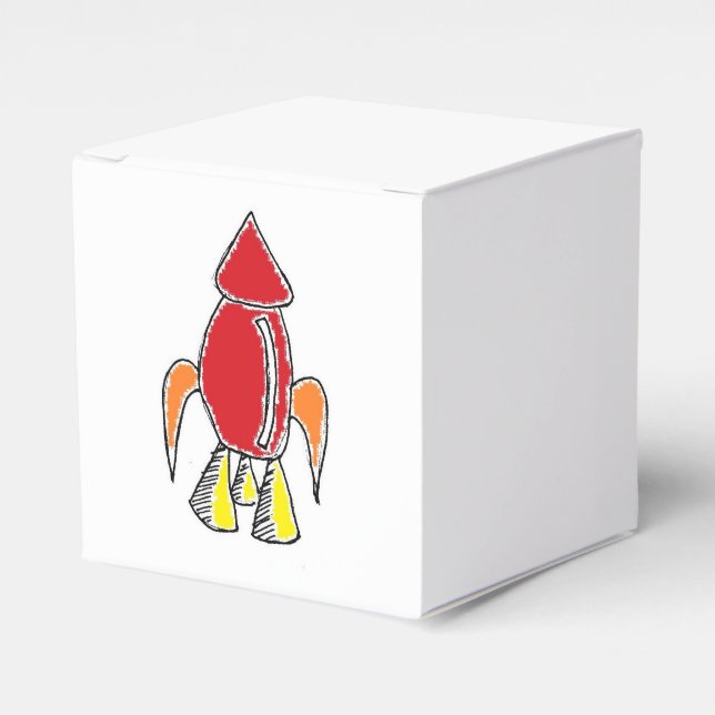 Red Rocket Ship Spaceship Cute Cartoon Favour Box (Front Side)
