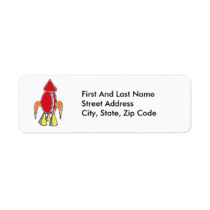 Red Rocket Ship Spaceship Cute Cartoon Return Address Label