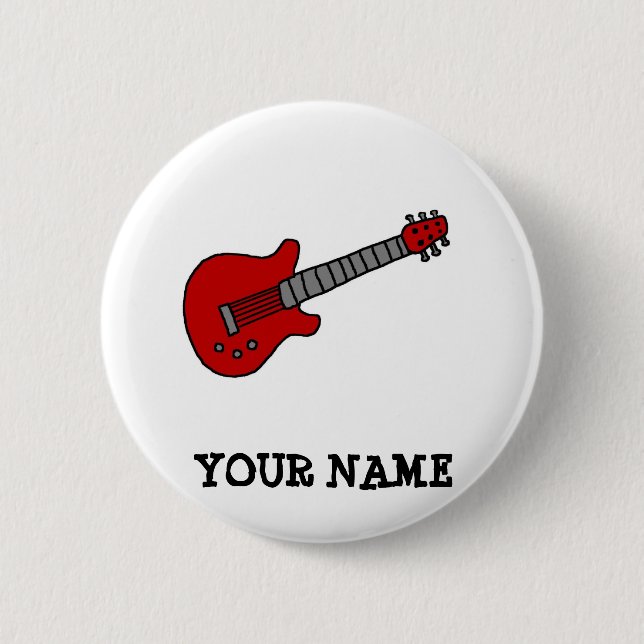 Red Rockin' Guitar 6 Cm Round Badge (Front)