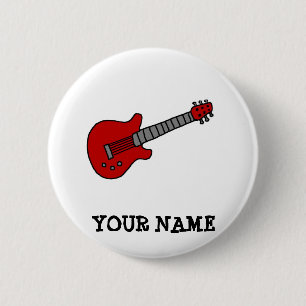 Red Rockin' Guitar 6 Cm Round Badge