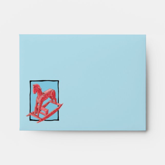 Red Rocking Horse blue Note Card Envelope (Front)