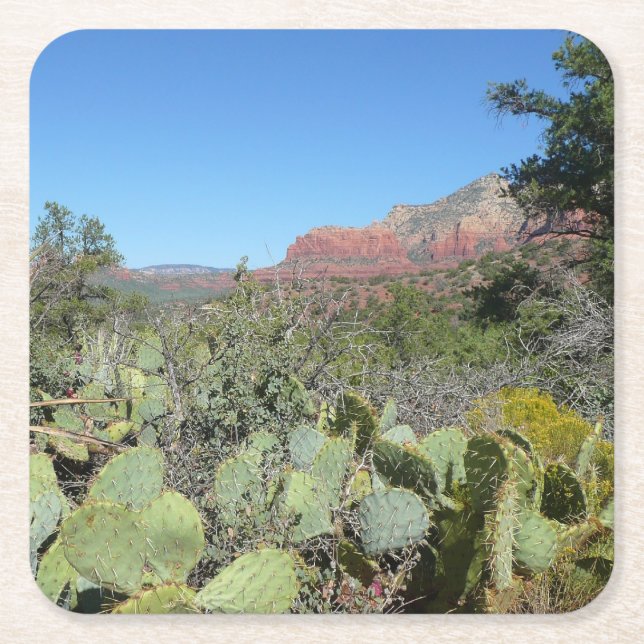 Red Rocks and Cacti I Square Paper Coaster (Front)