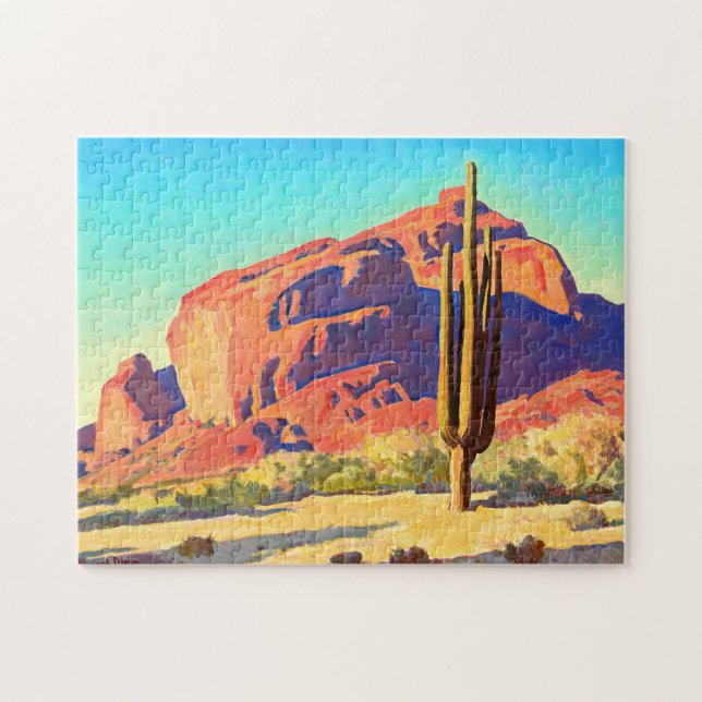 Red Rocks and Cactus, 1945 by Maynard Dixon Jigsaw Puzzle (Horizontal)