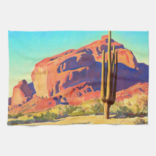 Red Rocks and Cactus, 1945 by Maynard Dixon Tea Towel
