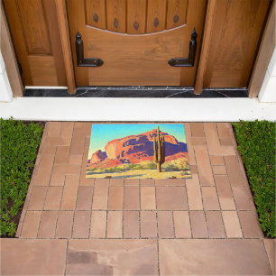 Red Rocks and Cactus by Maynard Dixon Doormat