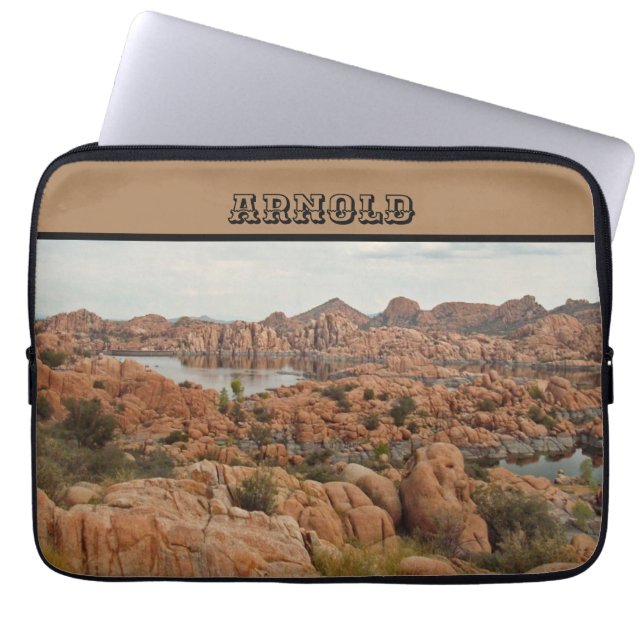 Red Rocks Surround Lake Prescott Arizona Photo Laptop Sleeve (Front)