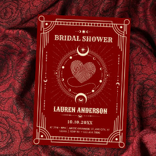 Red romance boho mystical moon bridal shower invitation