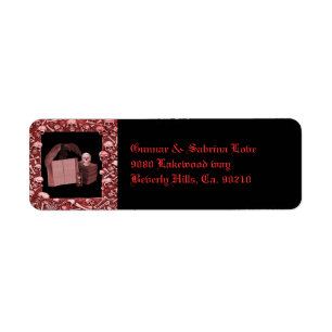 Red Romance Skull Spellbook Wedding Return Address Label