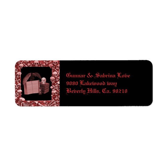 Red Romance Skull Spellbook Wedding Return Address Label (Front)