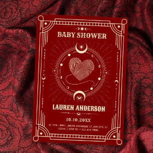 Red romance tarot boho mystical moon baby shower invitation