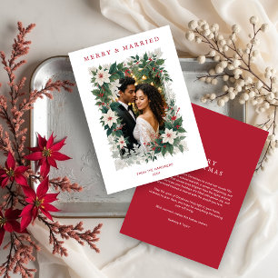 Red Romantic Christmas Botanical Frame Photo Holiday Card
