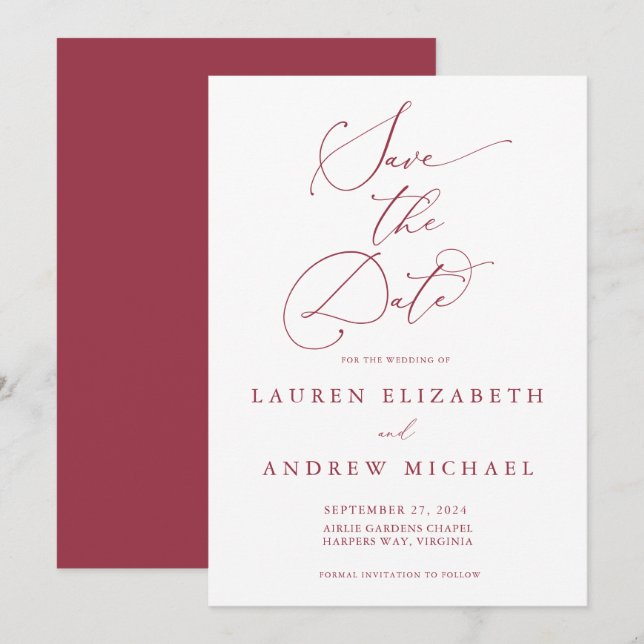Red Romantic Holiday Save the Date Invitation (Front/Back)