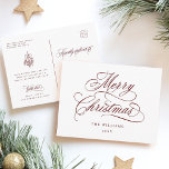 Red Romantic Merry Christmas Script Holiday Postcard<br><div class="desc">This simple Christmas postcard features elegant and romantic swirly calligraphy lettering with a winter holly berry bouquet and custom text on the back. For more advanced customisation of this design,  please click the BLUE DESIGN TOOL BUTTON above!</div>
