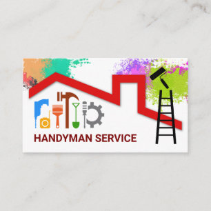 Red Roof Building Paint Splatter Business Card