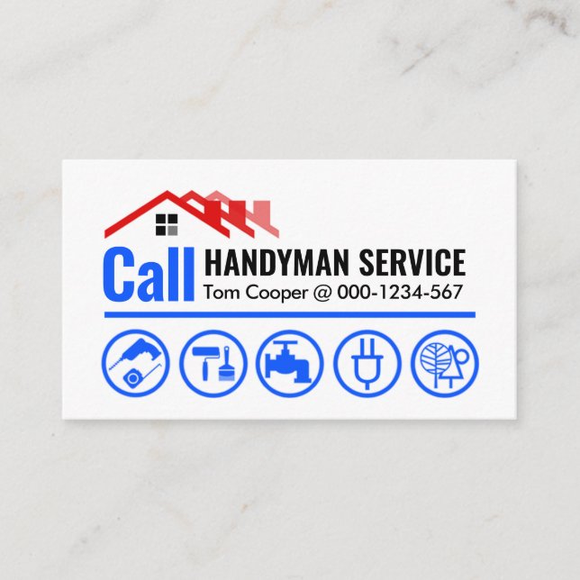 Red Roof Calling Handyman Service Business Card (Front)