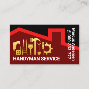 Red Roof Gold Handyman Tools Builder Business Card