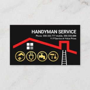 Red Roof Gold Handyman Tools Building Business Card