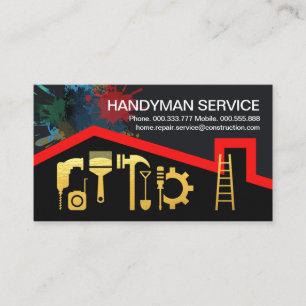 Red Roof Paint Splatter Gold Tools Business Card