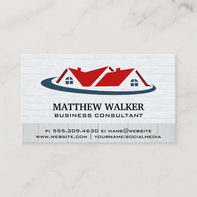 Red Roof Top Home Logo Business Card (Front)