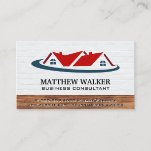 Red Roof Top Home Logo   Wood Trim Business Card