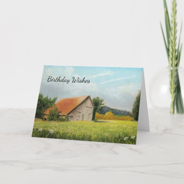 Red-Roofed Barn Birthday Card (Front)