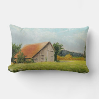 Red-Roofed Barn in the Meadow Lumbar Pillow