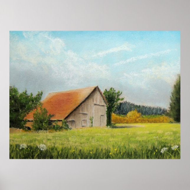 Red-Roofed Barn in the Meadow Print (Front)