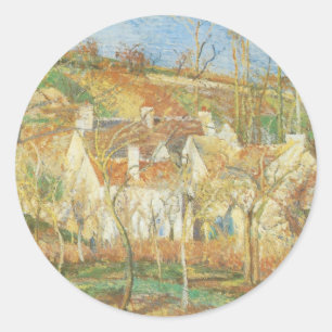Red Roofs, Corner of a Village, Winter by Pissarro Classic Round Sticker