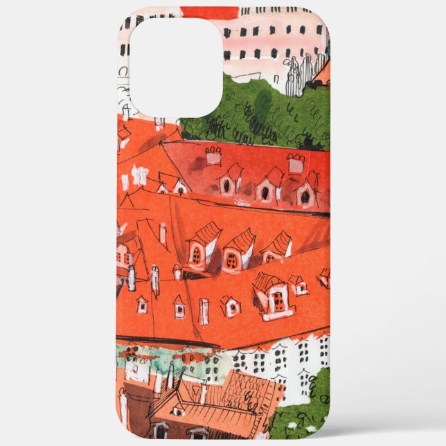 Red Roofs Prague Czech Cityscape Paper Collage Art Case-Mate iPhone Case (Back)
