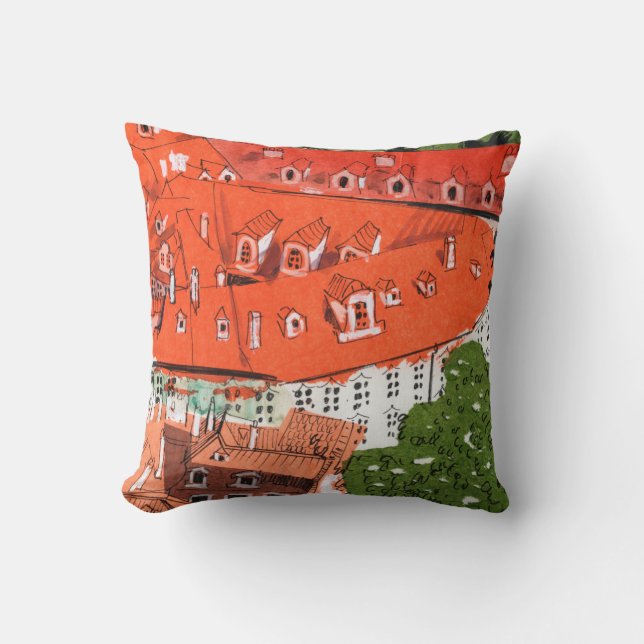 Red Roofs Prague Czech Cityscape Paper Collage Cushion (Front)