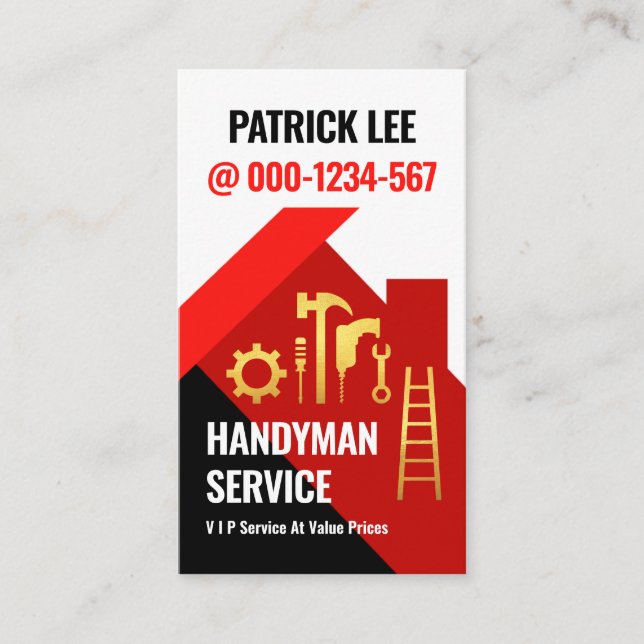 Red Rooftop Building Contractor Business Card (Front)
