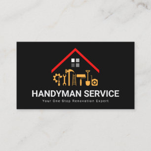 Red Rooftop Building Handyman Tools Home Repairs Business Card