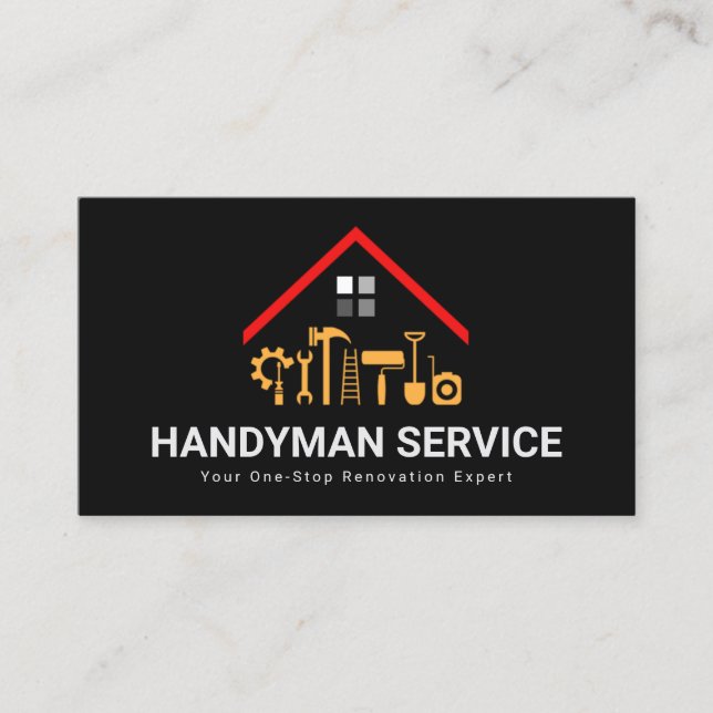 Red Rooftop Building Handyman Tools Home Repairs Business Card (Front)