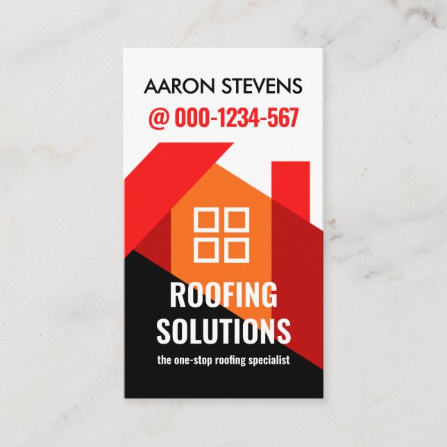 Red Rooftop Building Roofer Business Card (Front)