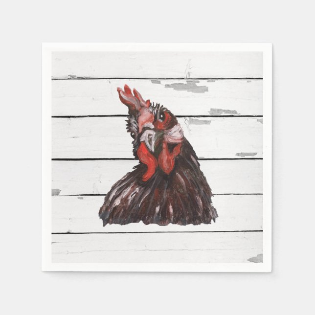 Red Rooster Barnyard Party Farmhouse Style Napkin (Front)