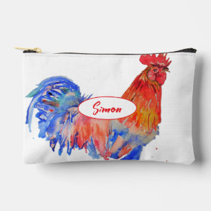 Red Rooster Blue Watercolor Boys Name Chicken Accessory Pouch