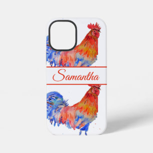 Red Rooster Blue Watercolor floral Phone iPhone 12 Mini Case