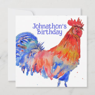 Red Rooster Boys Birthday Party Invitation