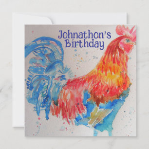 Red Rooster Boys Birthday Party Invitation