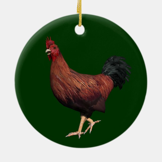 Red Rooster Ceramic Ornament (Back)