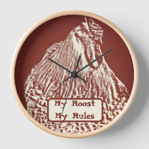 Red Rooster Chicken Boss Mum Dad Rustic Hen Bar Clock