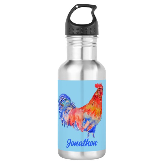 Red Rooster Chicken Boys Mens Water Bottle (Front)